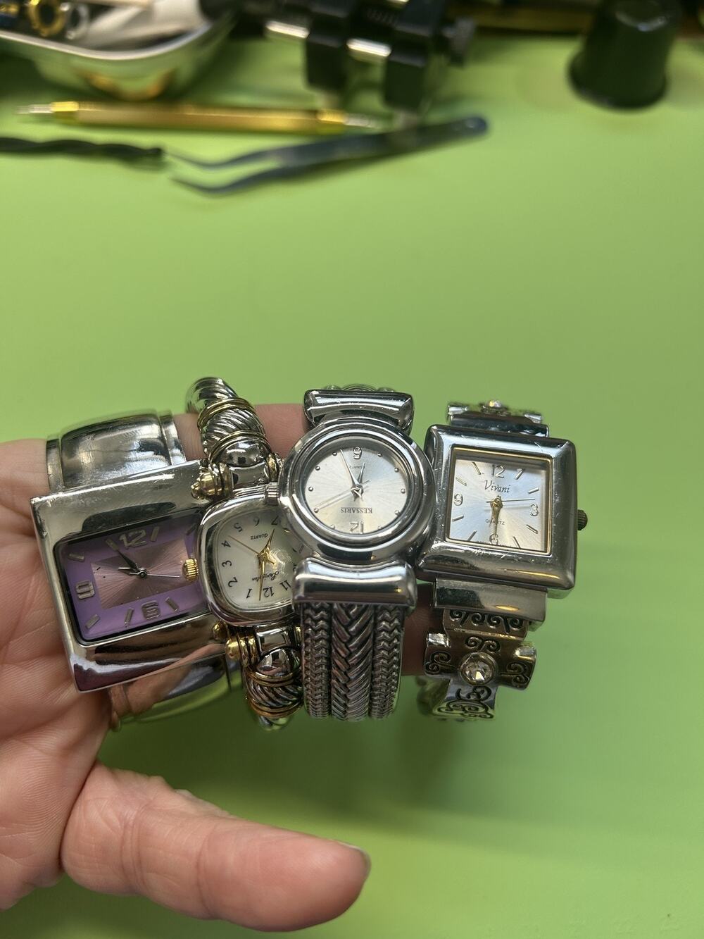 Womens Cuff Bangle Watch Lot of 4 Silver Tone Statement Bracelet Watches Working